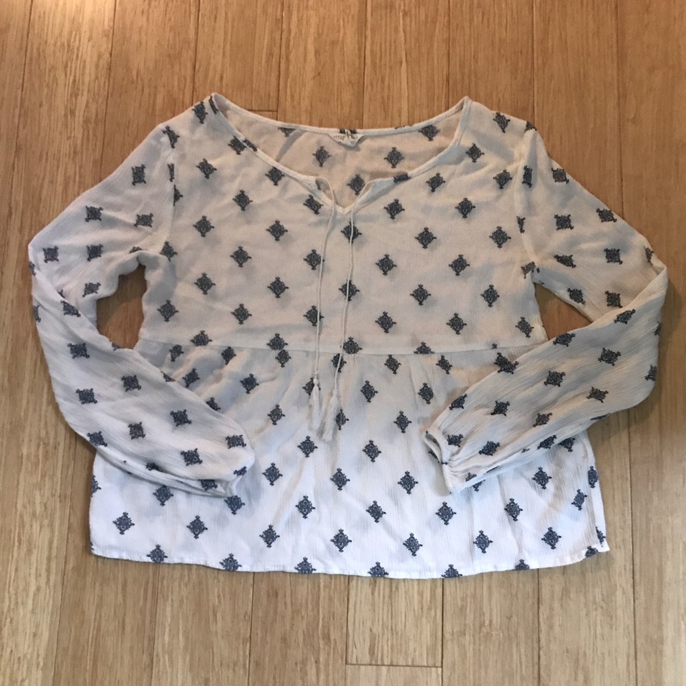 Aeropostale Boho Long Sleeve Shirt, White/Blue, XS
